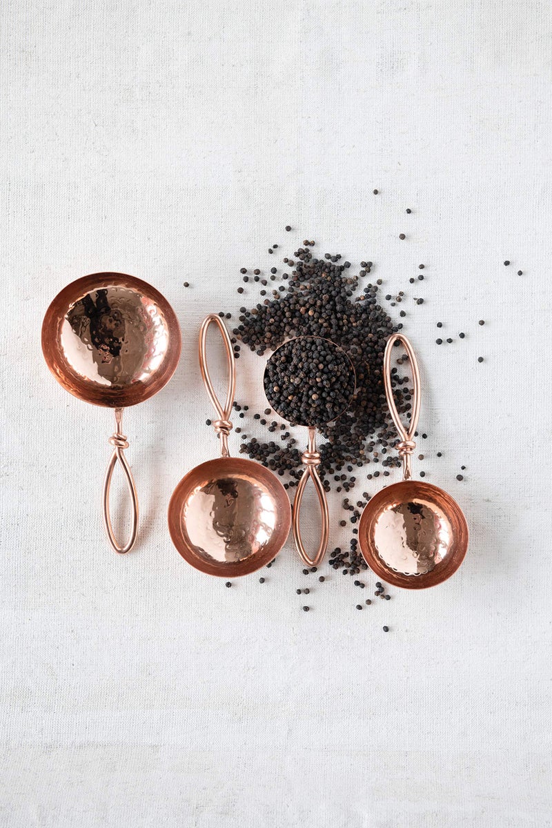 Creative Co-Op Hammered Stainless Steel Leather Tie (Set of 4 Sizes) Scoops, Copper - Image 5